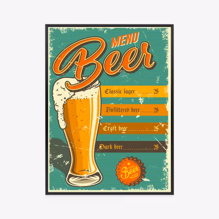 Poster med ram - Vintage style beer card