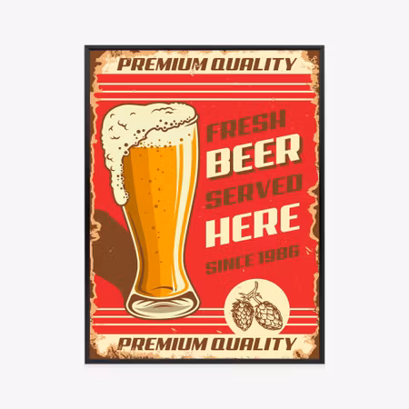 Poster med ram - Vintage style beer mug and