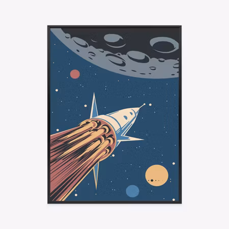 Poster med ram - Retro style space rocket and
