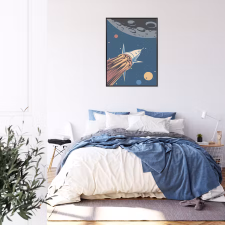 Poster med ram - Retro style space rocket and
