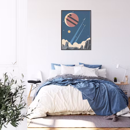 Poster med ram - Retro style rocket planets and