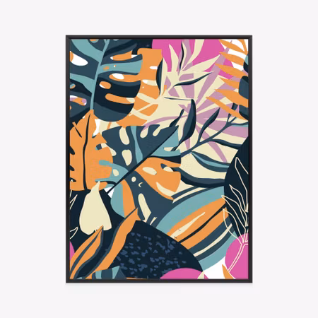 Poster med ram - Multicoloured tropical leaves
