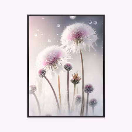 Poster med ram - Dandelions in snowflakes
