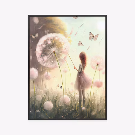 Poster med ram - A girl in a meadow among pink