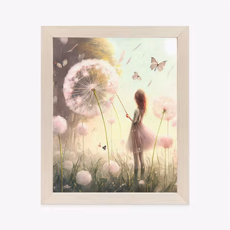 Poster med ram - A girl in a meadow among pink