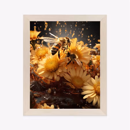 Poster med ram - A bee sitting on yellow flowers