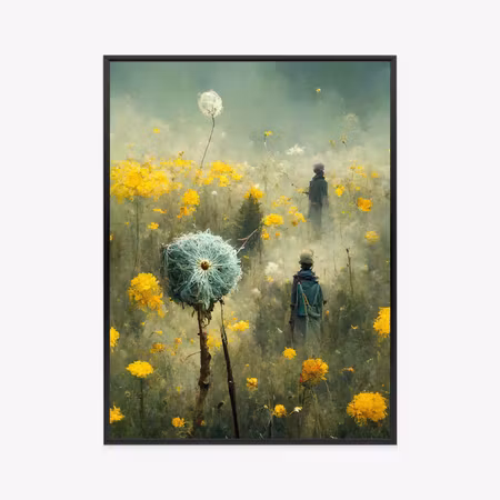 Poster med ram - People walking on a yellow meadow