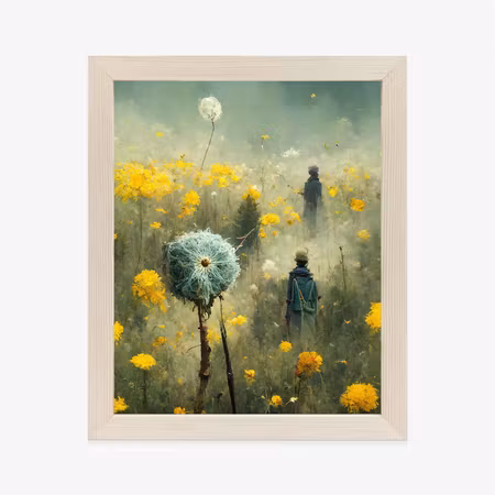 Poster med ram - People walking on a yellow meadow