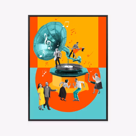 Poster med ram - Retro style party - multicolored