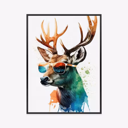 Poster med ram - Forest glade style - deer in