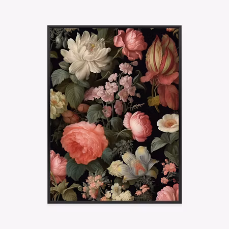 Poster med ram - Colorful flowers on a black