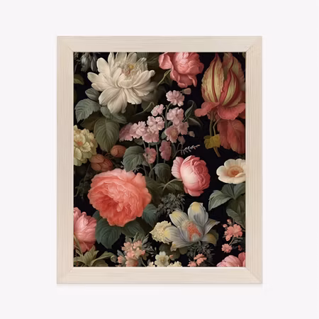 Poster med ram - Colorful flowers on a black