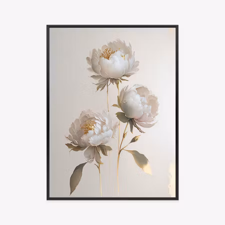 Poster med ram - White peonies on a light