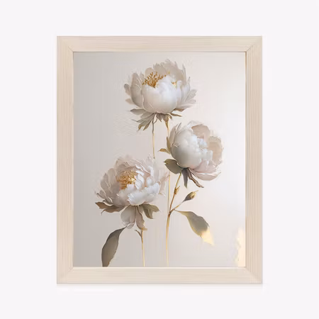 Poster med ram - White peonies on a light