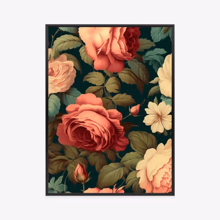 Poster med ram - Romantic roses and green leaves