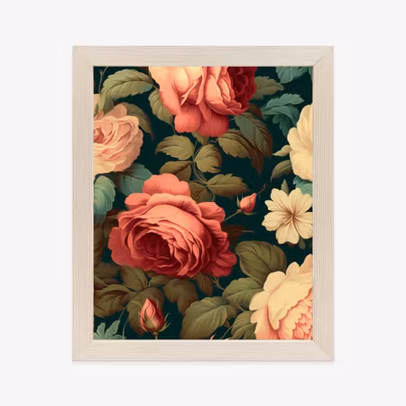 Poster med ram - Romantic roses and green leaves