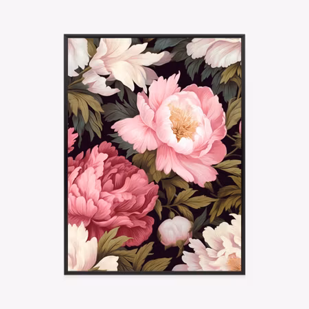 Poster med ram - Romantic peonies among green