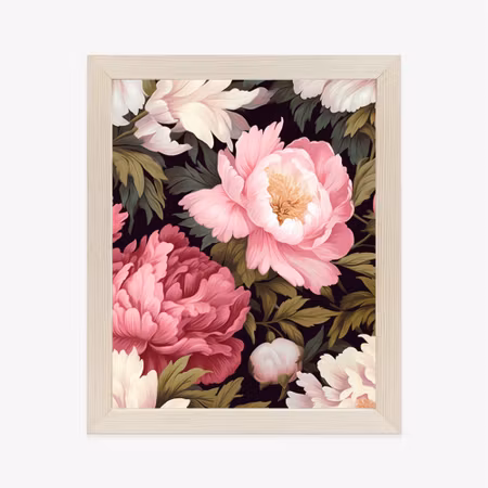 Poster med ram - Romantic peonies among green