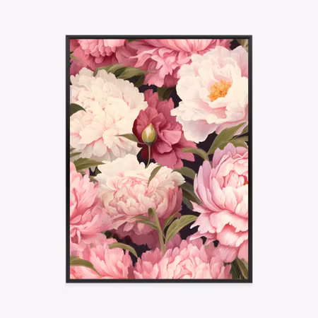 Poster med ram - Pink peonies romantic floral