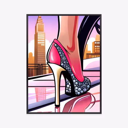 Poster med ram - Diamond high heels on the streets