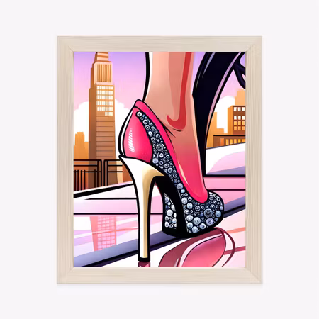 Poster med ram - Diamond high heels on the streets