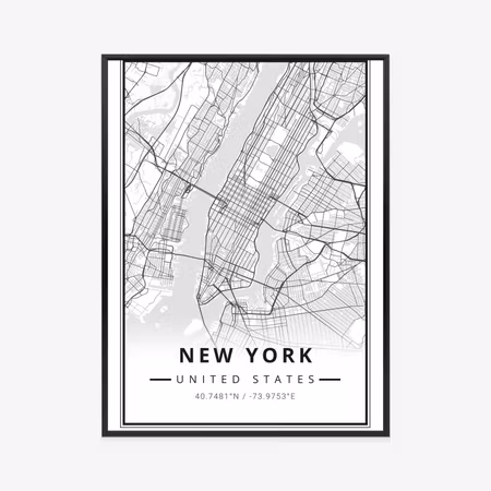 Poster med ram - New york streets on a black and