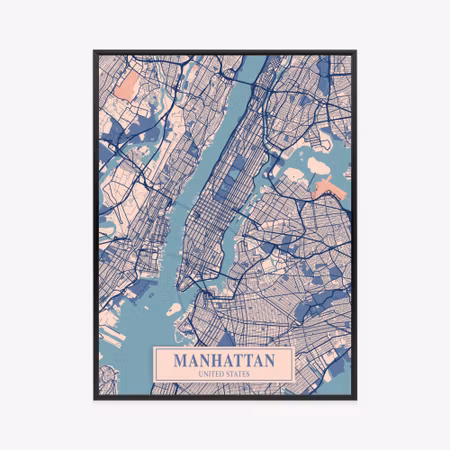 Poster med ram - Map of manhattan new york in
