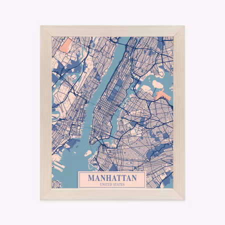 Poster med ram - Map of manhattan new york in