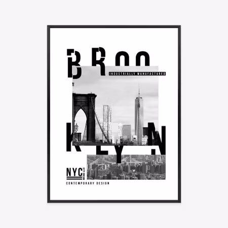 Poster med ram - Black and white collage brooklyn