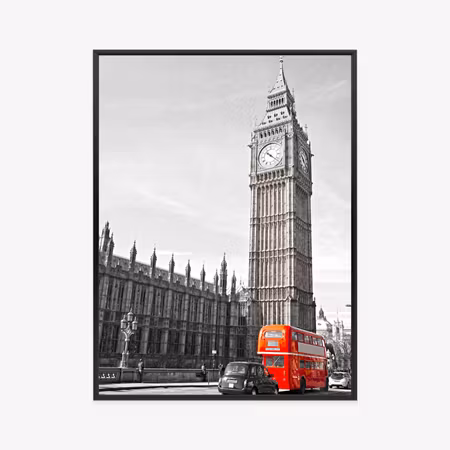 Poster med ram - Red bus and black and white