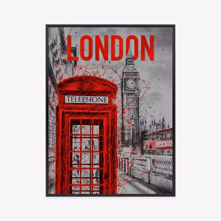 Poster med ram - British telephone box and big ben