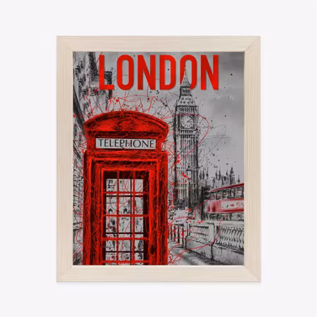 Poster med ram - British telephone box and big ben