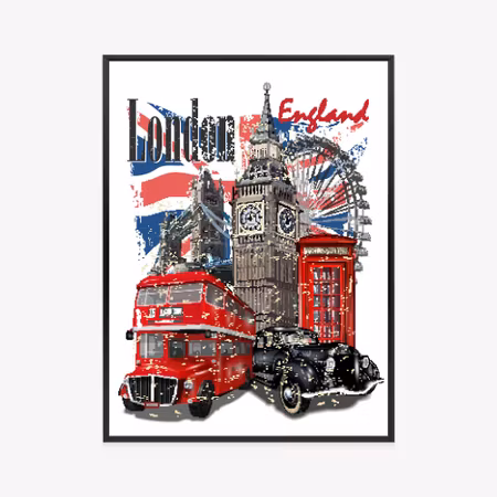 Poster med ram - London and famous tourist