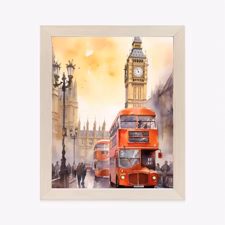 Poster med ram - Bus and big ben in watercolor