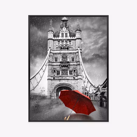 Poster med ram - Red umbrella on black and white