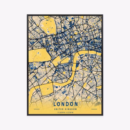 Poster med ram - London yellow city map