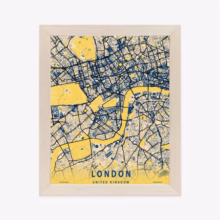 Poster med ram - London yellow city map