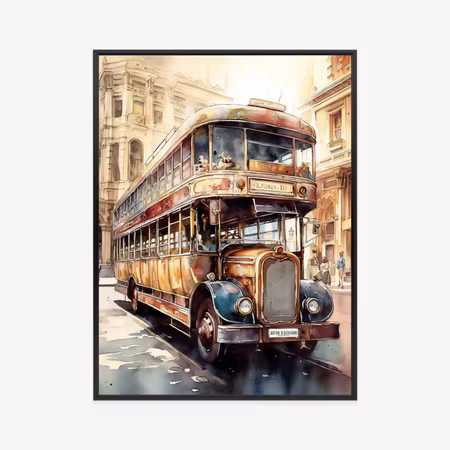 Poster med ram - London bus in vintage watercolor