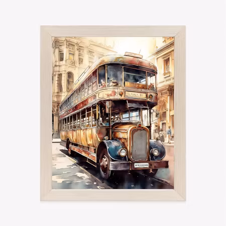 Poster med ram - London bus in vintage watercolor