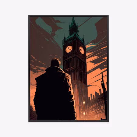 Poster med ram - A man and big ben in a comic book