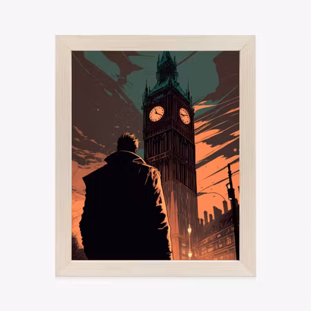 Poster med ram - A man and big ben in a comic book