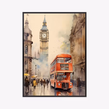 Poster med ram - Red bus and big ben in london