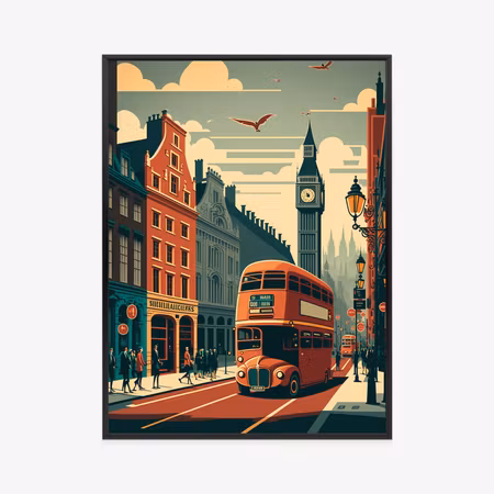 Poster med ram - London bus on a city street