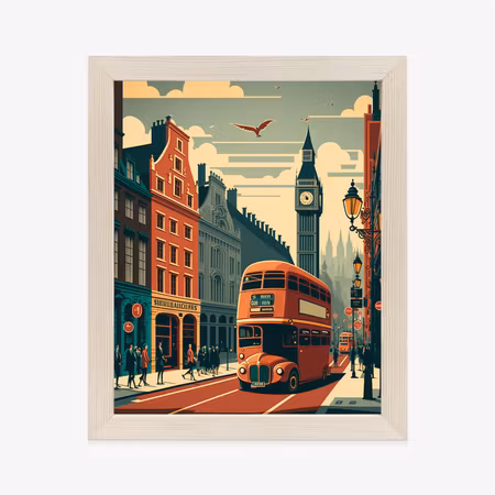Poster med ram - London bus on a city street