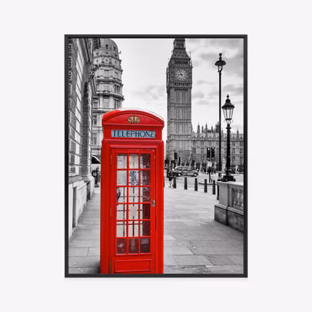 Poster med ram - A red telephone box with big ben