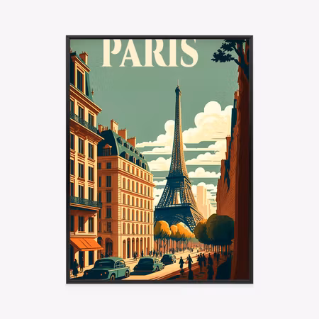 Poster med ram - Retro postcard from paris