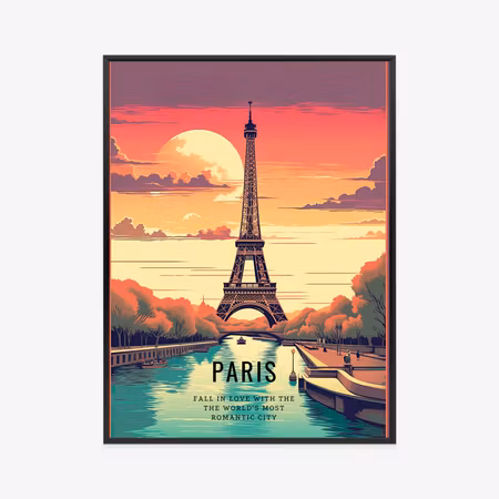 Poster med ram - Sunset over the seine at the foot