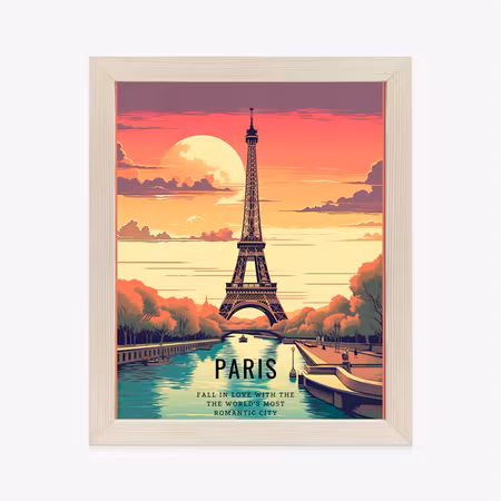 Poster med ram - Sunset over the seine at the foot