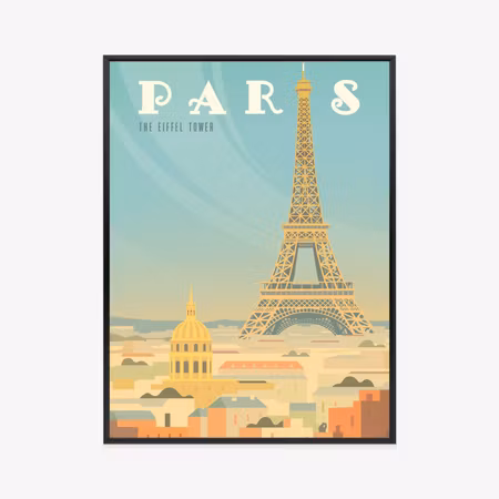 Poster med ram - Eiffel tower above the houses of