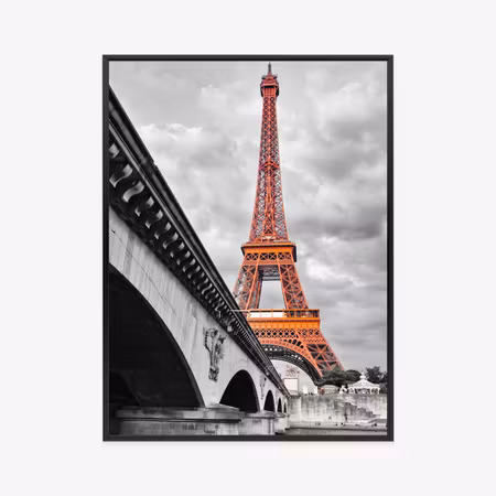 Poster med ram - Eiffel tower monochrome and red